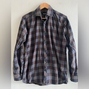Jared Lang Shirt Mens Medium Plaid Button Up Long Sleeve Modern Minimalist Urban